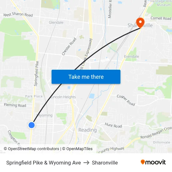 Springfield Pike & Wyoming Ave to Sharonville map