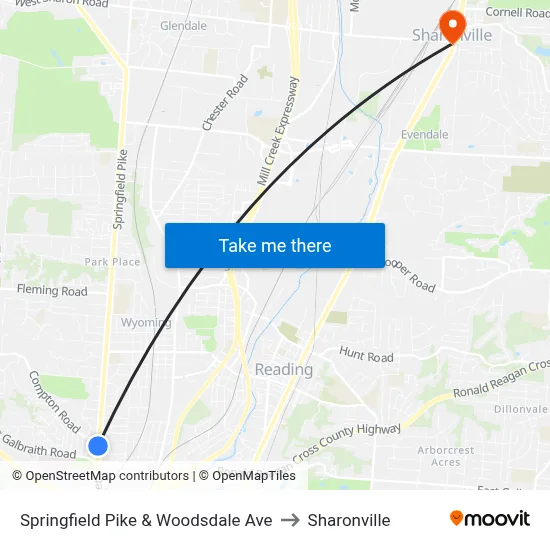 Springfield Pike & Woodsdale Ave to Sharonville map