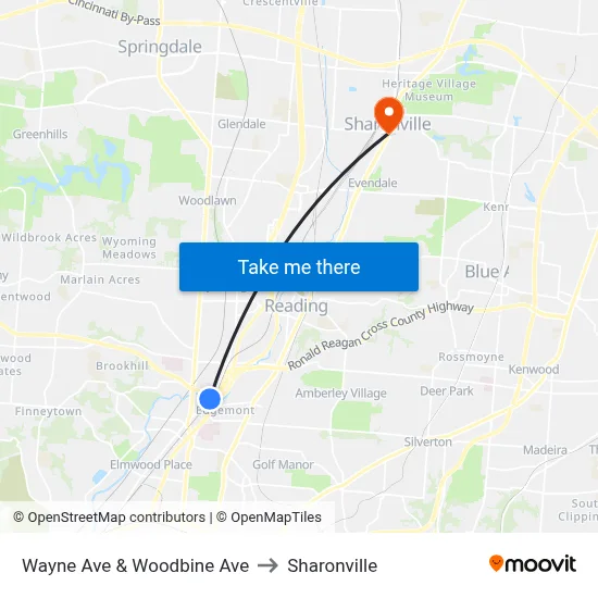 Wayne Ave & Woodbine Ave to Sharonville map