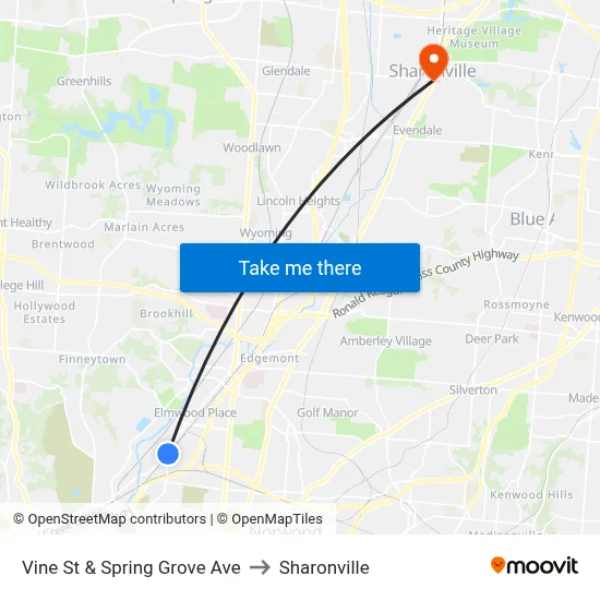 Vine St & Spring Grove Ave to Sharonville map