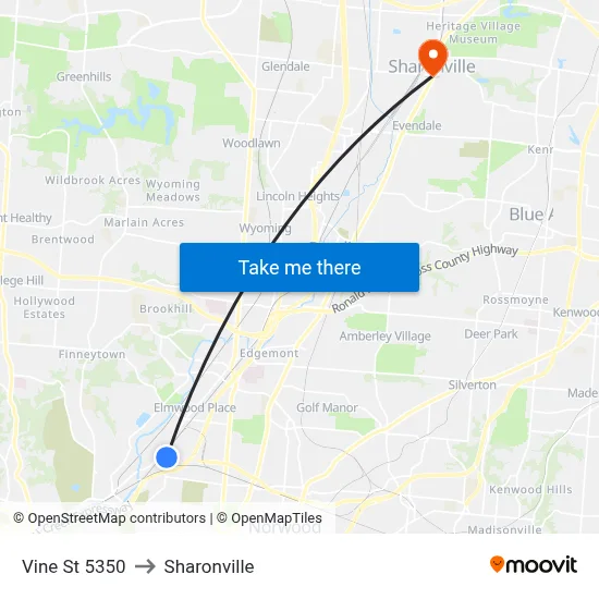 Vine St 5350 to Sharonville map