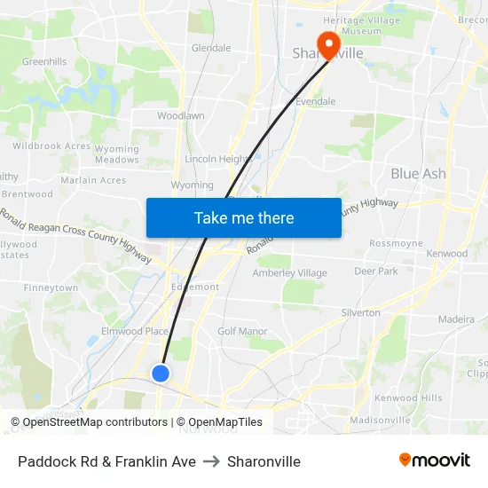 Paddock Rd & Franklin Ave to Sharonville map