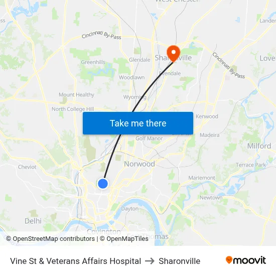 Vine St & Veterans Affairs Hospital to Sharonville map