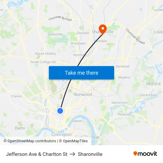 Jefferson Ave & Charlton St to Sharonville map