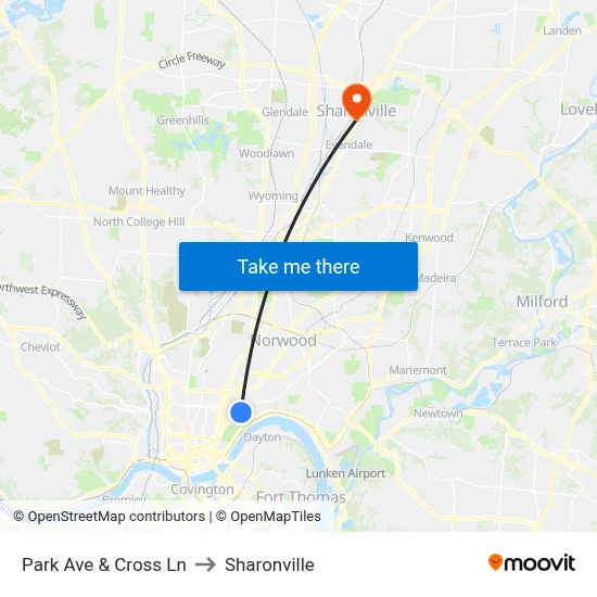 Park Ave & Cross Ln to Sharonville map