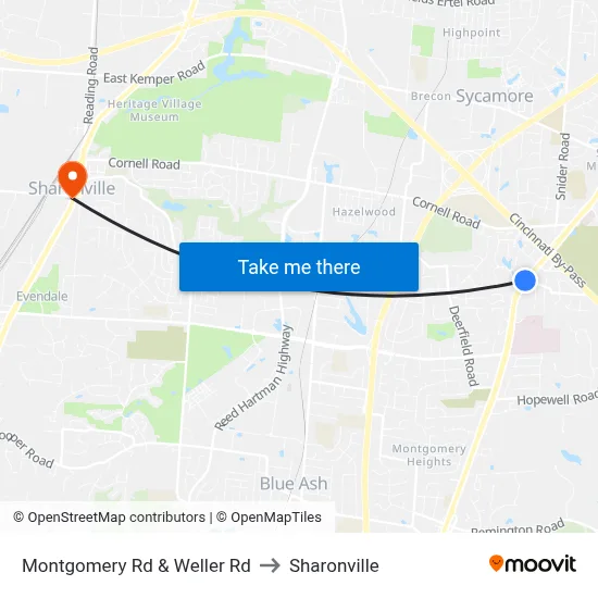 Montgomery Rd & Weller Rd to Sharonville map