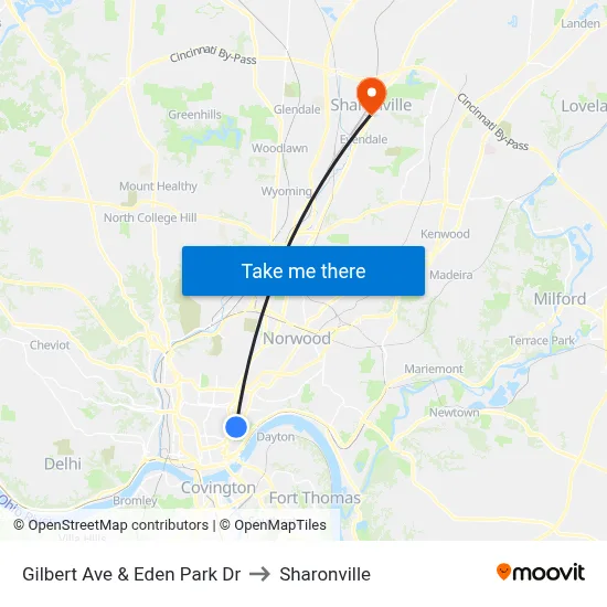 Gilbert Ave & Eden Park Dr to Sharonville map