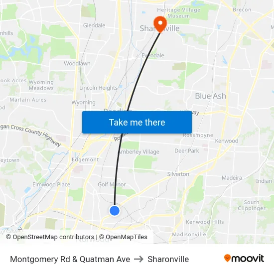Montgomery Rd & Quatman Ave to Sharonville map