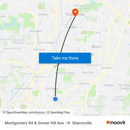 Montgomery Rd & Grover Hill Ave to Sharonville map