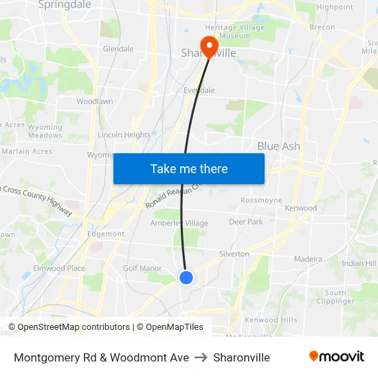 Montgomery Rd & Woodmont Ave to Sharonville map