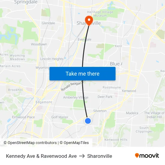 Kennedy Ave & Ravenwood Ave to Sharonville map