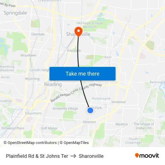 Plainfield Rd & St Johns Ter to Sharonville map