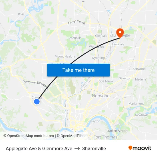 Applegate Ave & Glenmore Ave to Sharonville map
