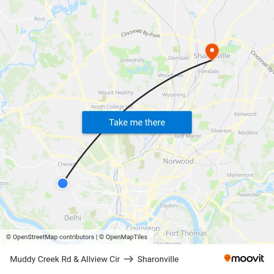 Muddy Creek Rd & Allview Cir to Sharonville map