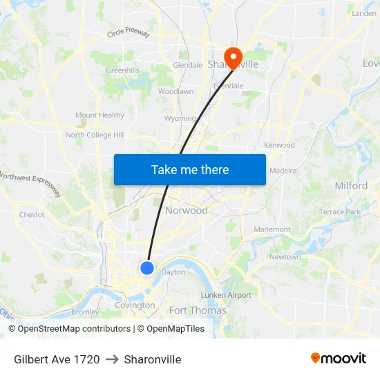Gilbert Ave 1720 to Sharonville map