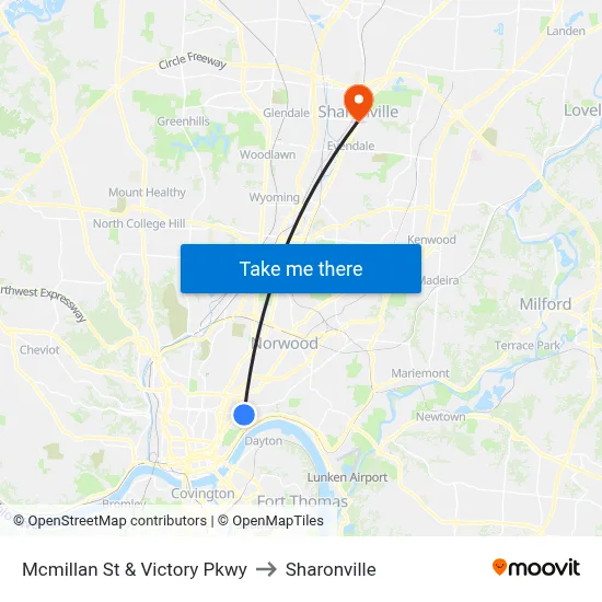 Mcmillan St & Victory Pkwy to Sharonville map