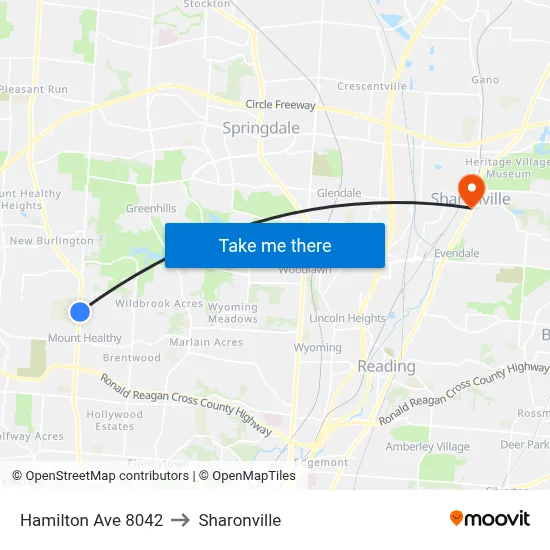 Hamilton Ave 8042 to Sharonville map