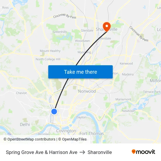 Spring Grove Ave & Harrison Ave to Sharonville map