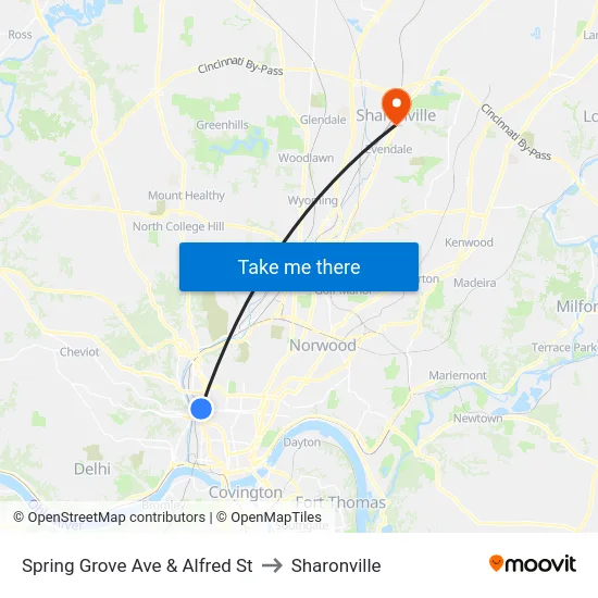 Spring Grove Ave & Alfred St to Sharonville map