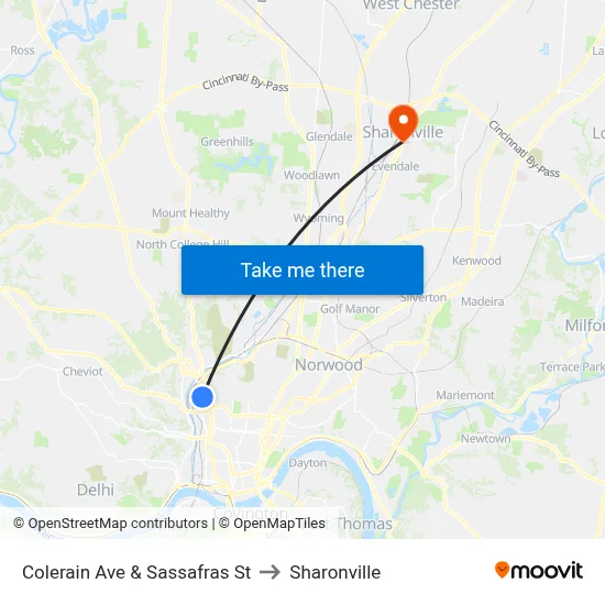 Colerain Ave & Sassafras St to Sharonville map