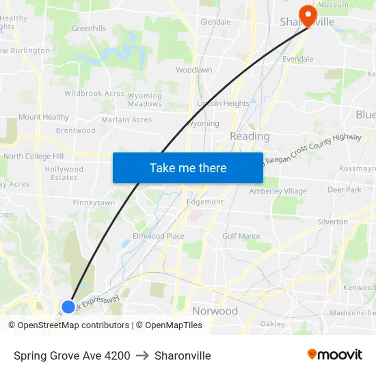 Spring Grove Ave 4200 to Sharonville map