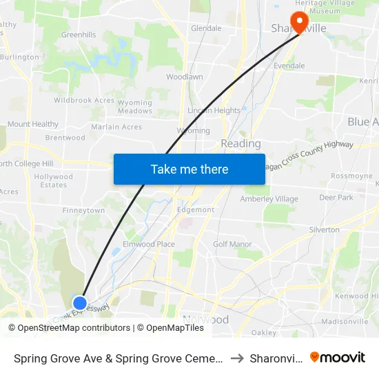 Spring Grove Ave & Spring Grove Cemetary to Sharonville map