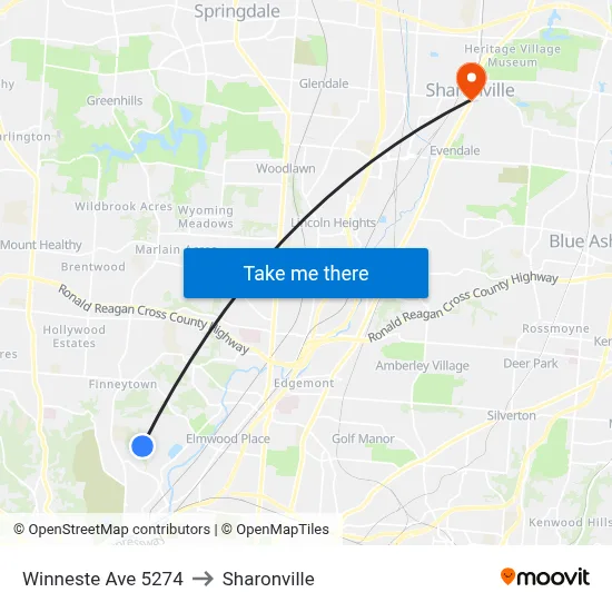 Winneste Ave 5274 to Sharonville map