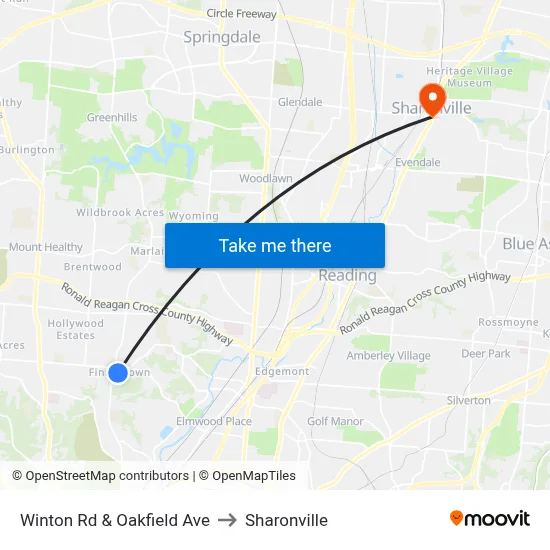 Winton Rd & Oakfield Ave to Sharonville map