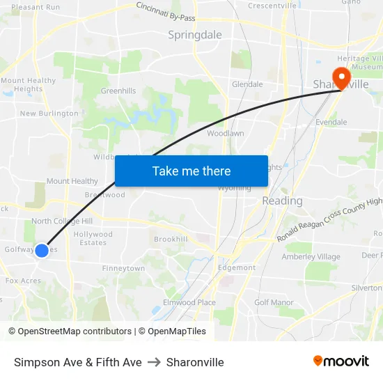 Simpson Ave & Fifth Ave to Sharonville map