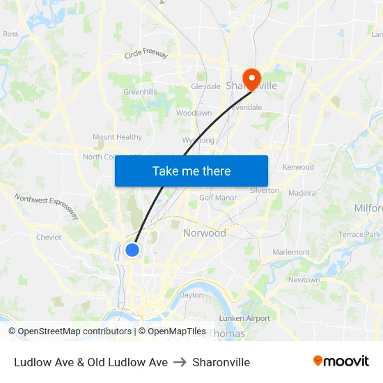 Ludlow Ave & Old Ludlow Ave to Sharonville map