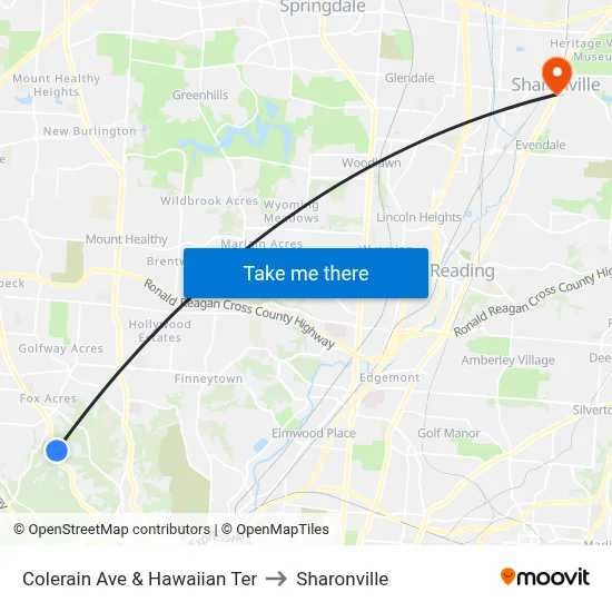 Colerain Ave & Hawaiian Ter to Sharonville map