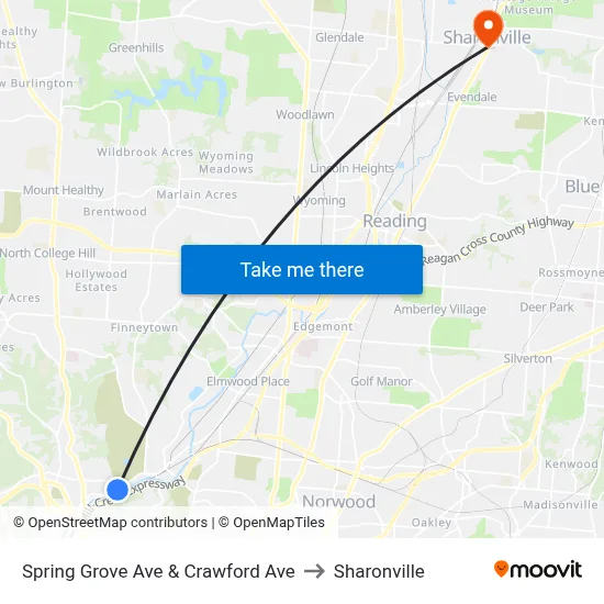 Spring Grove Ave & Crawford Ave to Sharonville map