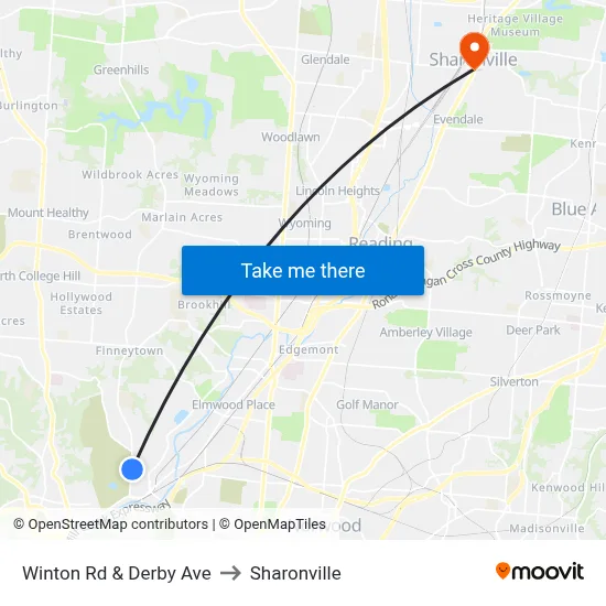 Winton Rd & Derby Ave to Sharonville map