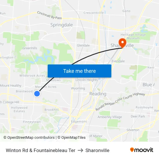 Winton Rd & Fountainebleau Ter to Sharonville map