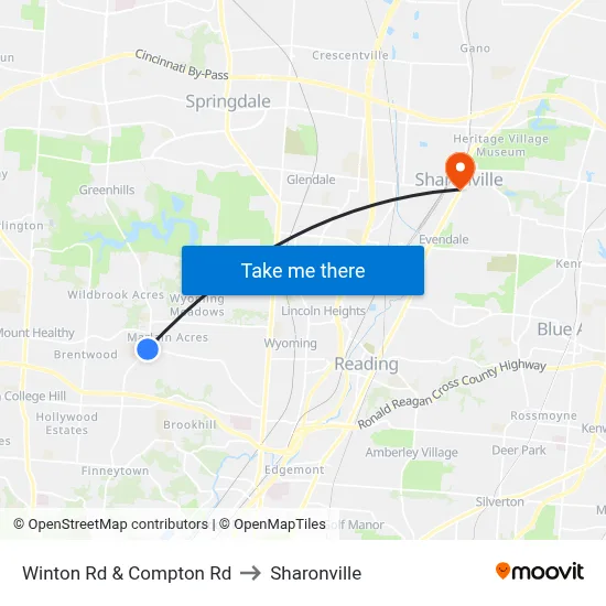 Winton Rd & Compton Rd to Sharonville map
