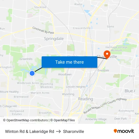 Winton Rd & Lakeridge Rd to Sharonville map