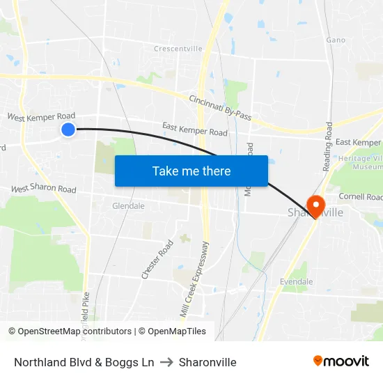 Northland Blvd & Boggs Ln to Sharonville map