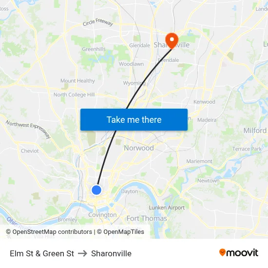 Elm St & Green St to Sharonville map