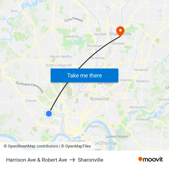 Harrison Ave & Robert Ave to Sharonville map