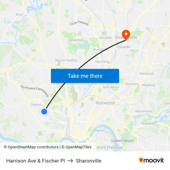 Harrison Ave & Fischer Pl to Sharonville map