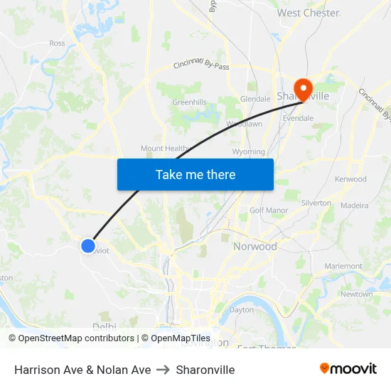 Harrison Ave & Nolan Ave to Sharonville map