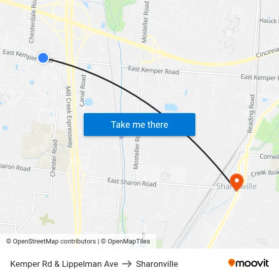 Kemper Rd & Lippelman Ave to Sharonville map