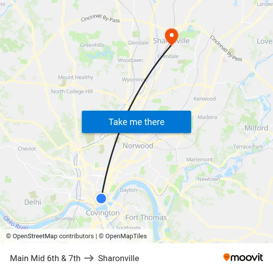 Main Mid 6th & 7th to Sharonville map