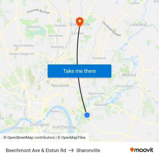 Beechmont Ave & Elstun Rd to Sharonville map