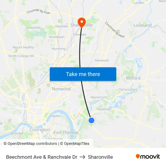 Beechmont Ave & Ranchvale Dr to Sharonville map