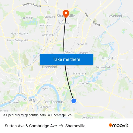 Sutton Ave & Cambridge Ave to Sharonville map