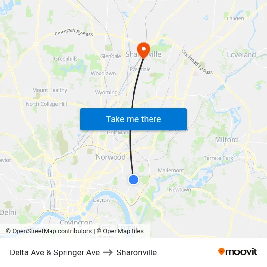 Delta Ave & Springer Ave to Sharonville map
