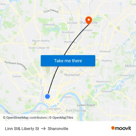 Linn St& Liberty St to Sharonville map