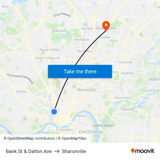 Bank St & Dalton Ave to Sharonville map