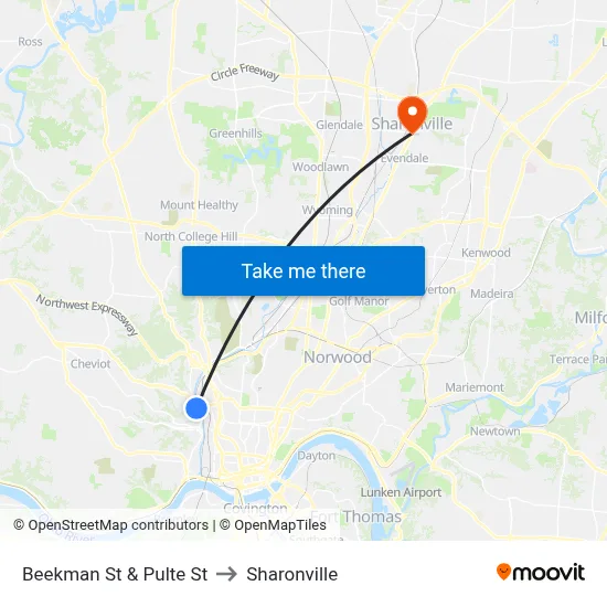 Beekman St & Pulte St to Sharonville map